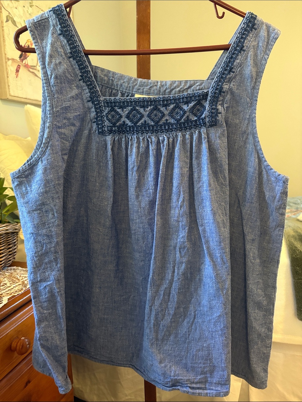 St. John's Bay Blue Embroidered Square-Neck Tank